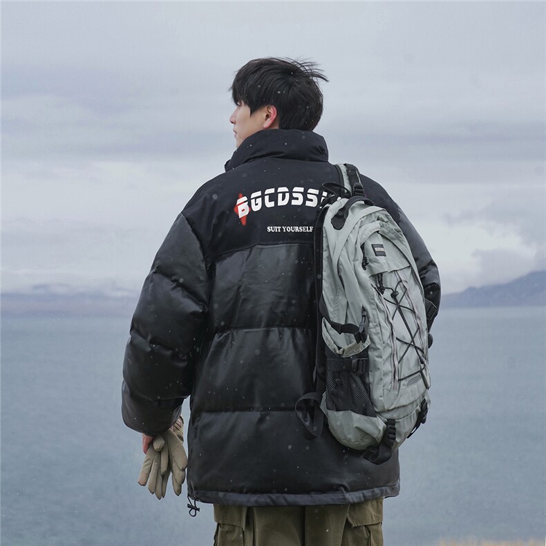 新疆山系时尚宽松字母印花休闲立领PU皮棉服A247-MY406P115控158,男装棉衣,电商A247