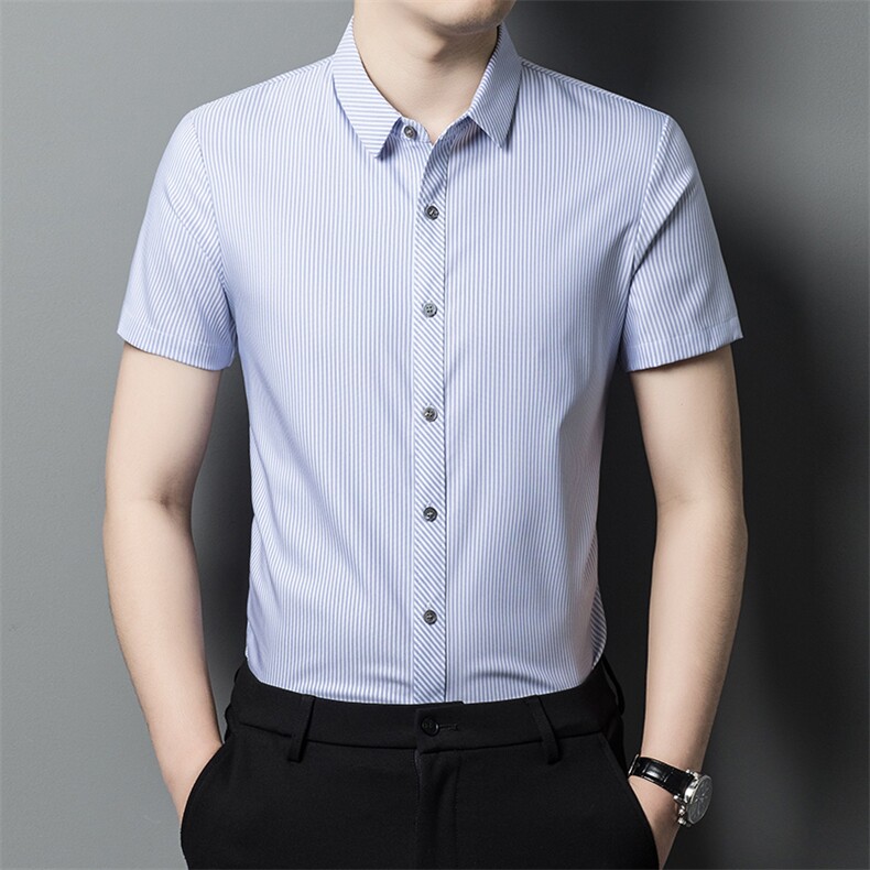 Y86005钱塘2020-2夏季新款中年男士宽松短袖衬衫商务休闲上衣P51,男装衬衫,钱塘207-2