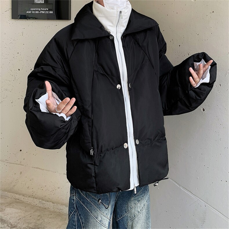 冬PU皮小众光亮面双层加厚宽松棉服立领面包服金属纽扣假两件棉衣,男装棉衣,星座505-2（原电商A260-1)