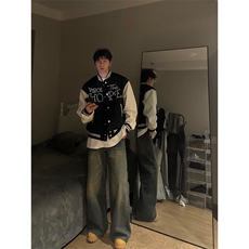 网图有货美式珍珠拼接撞色棒球外套男休闲宽松夹克女A324-P78，男装夹克，星座1505