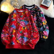 B203常规圆领大花大码卫衣外套男春装休闲黑红色套头衫潮团队服潮，女装短外套，星座115A-1