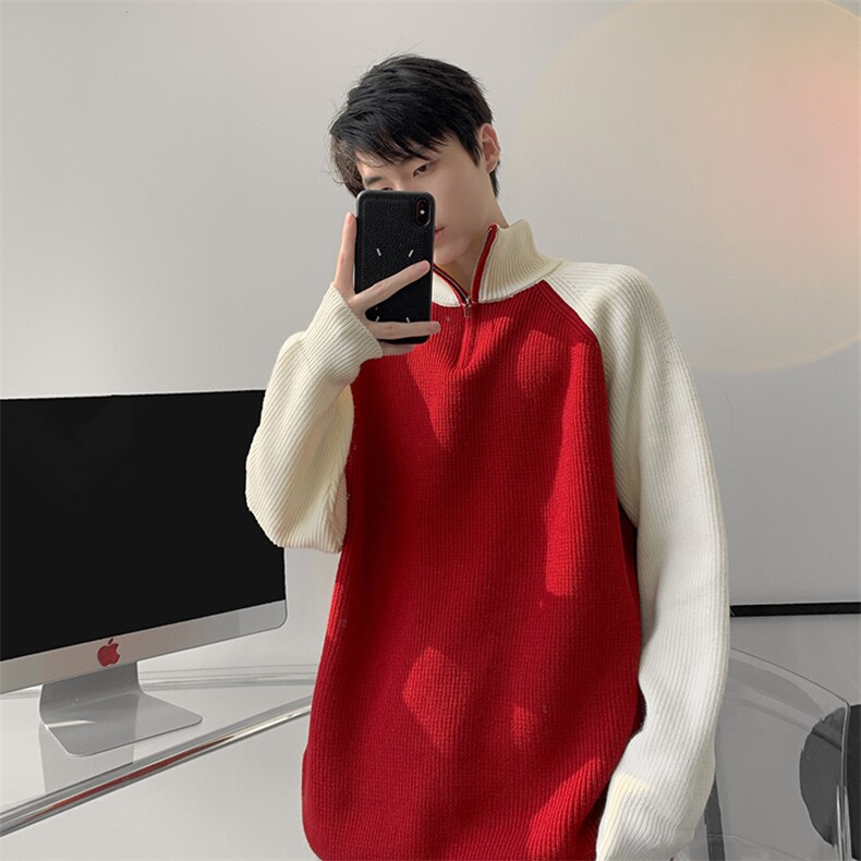 8XL-M半拉链立领毛衣外套男针织衫慵懒拼接插肩袖线衣MY19001P78图片