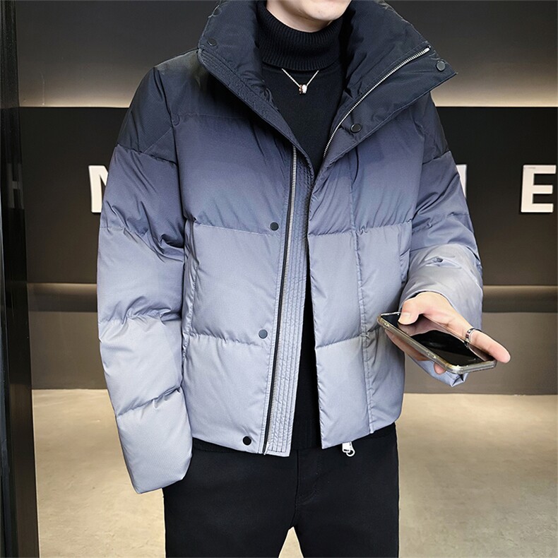 新标90绒有报告男士立领渐变色羽绒服宽松外套6732-P395,男装羽绒服,电商B328