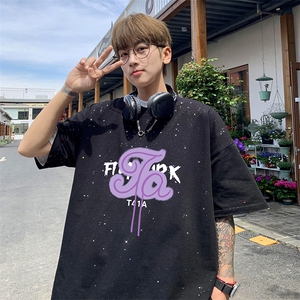 量大优供抖音视频 支持得物配合二开美式满天星亮片短袖T恤MTX507图片