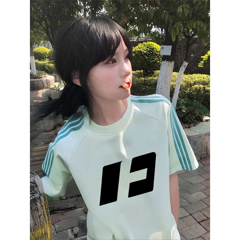 抖音得物品质二开240克宽松纯棉美式潮牌印花三条杠中性风短袖T恤,男装T恤,电商A486-1