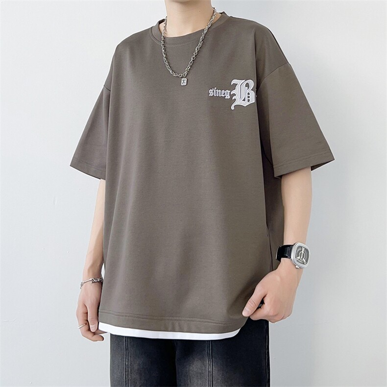 冰氧仿棉短袖港风白墙夏季休闲百搭刺绣纯色男上衣TC3149-P22控48,男装T恤,星座717