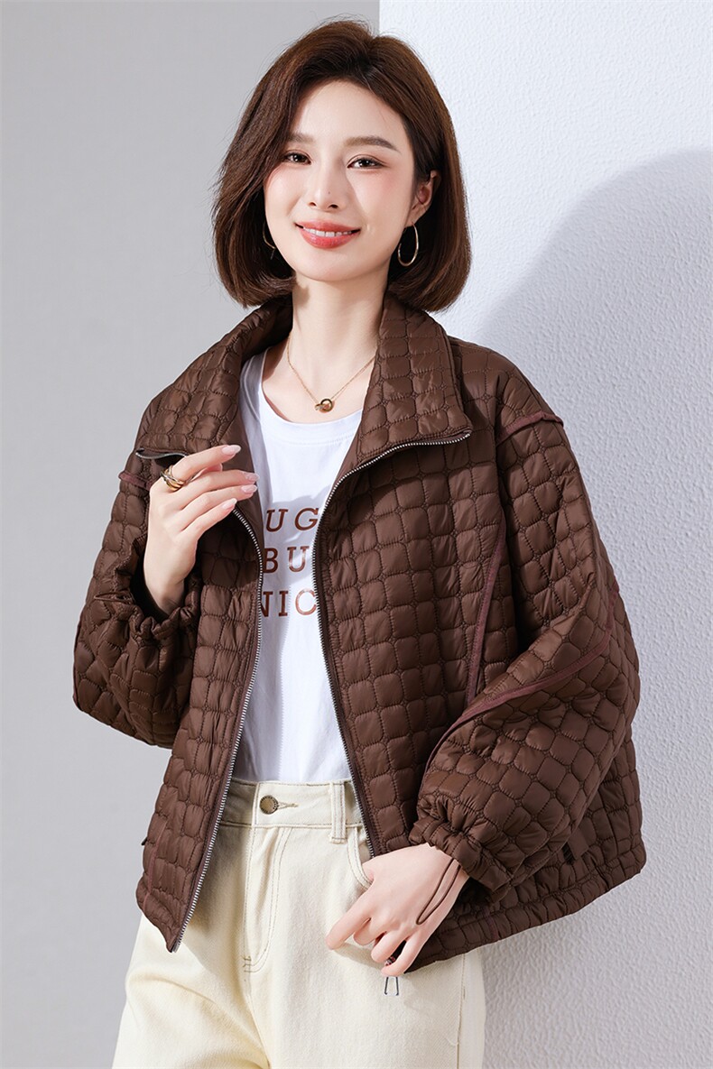 现货2024冬季新款宽松百搭休闲绗棉轻薄款棉衣,女装棉衣/棉服,深水步