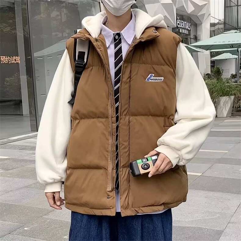 潮牌假两件棉衣男士宽松冬季加厚潮流连帽棉服棉袄W6074-P75,男装棉衣,星座512-2