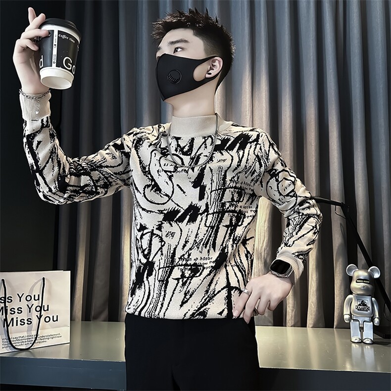 痞帅炸街男套头半高领拼色毛衣社会小伙店主风301C-M78-P78-控108,男装针织衫/毛衣,星座301C（原B323）