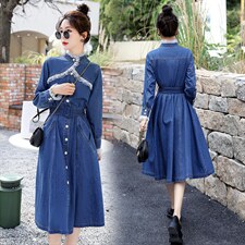 时尚显瘦牛仔连衣裙女长袖修身气质淑女风裙子，女装连衣裙，秋水欣儿