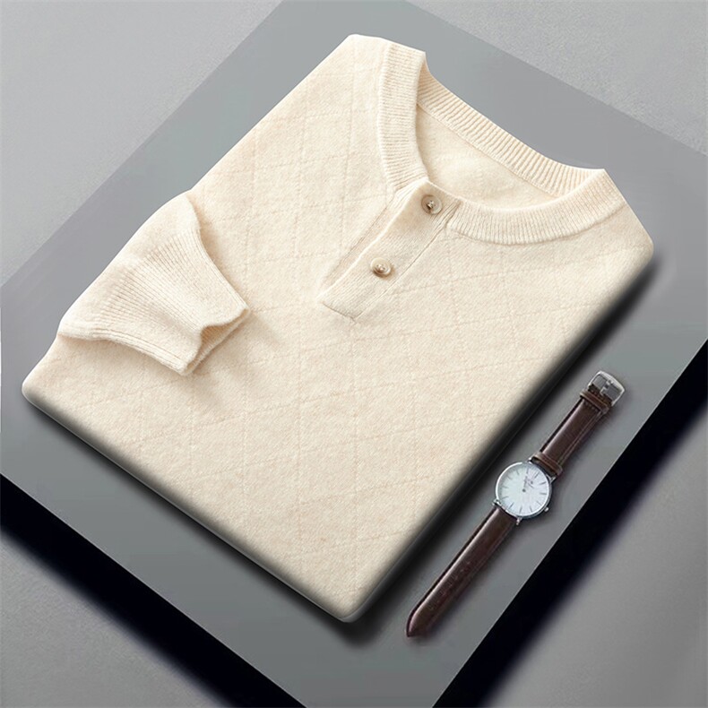 时尚男士秋冬新款简约休闲两粒扣开领羊毛衫舒适保暖百搭显瘦，男装羊毛衫，江杉羊绒