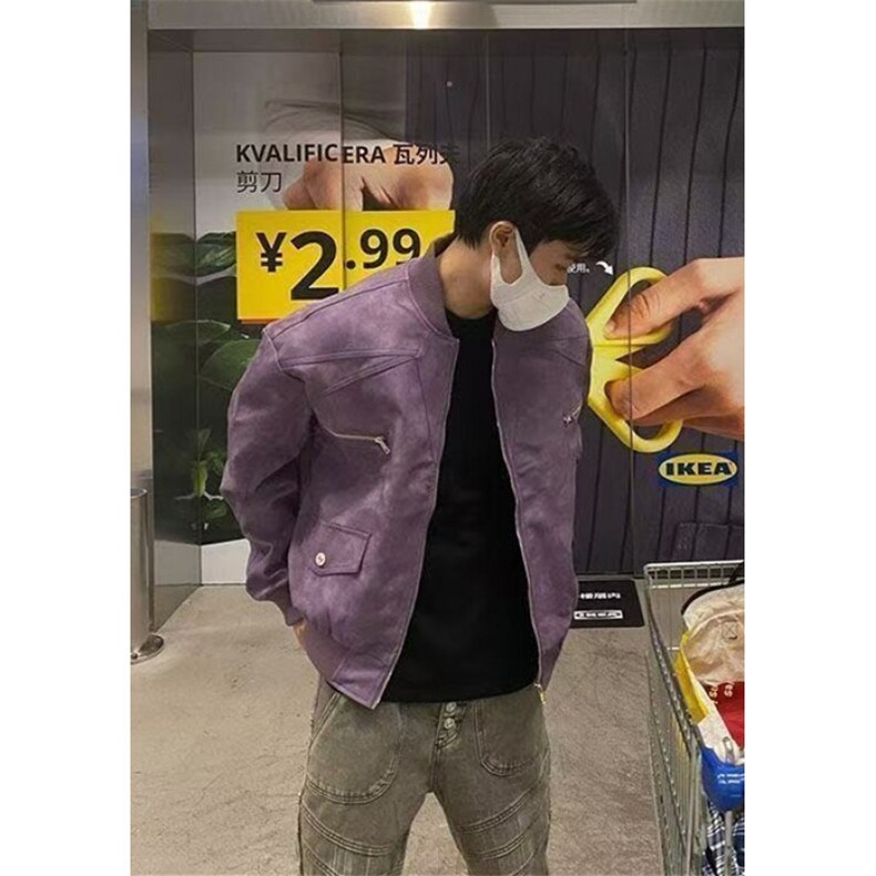 秋冬小众美式街头复古拉链口袋麂皮夹克男女同款外套J857,男装夹克,星座1116A（原606A-3）
