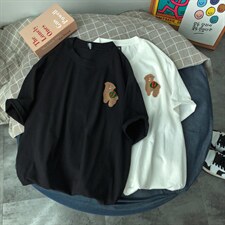 短袖t恤男夏季简约植绒刺绣半袖男女重磅潮牌休闲五分袖体恤-DT55，男装T恤，星座601-2
