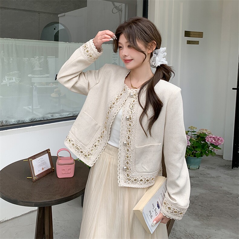 现货新款2025年春季花边拼接小香风外套1C119-8858-P155-K238,女装连衣裙,英标秀