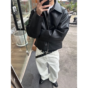 JY386-P66 PU皮黑色皮衣男短宽简约通勤cleanfit夹克外套图片