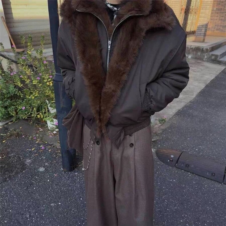美式复古短款毛领座山雕外套男款冬季cleanfit解构连帽厚夹克棉服,男装夹克,星座506A