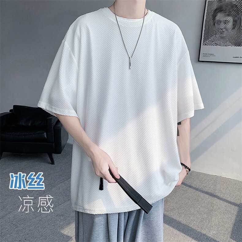 冰丝T恤 X5505-TP25 控价48 夏季港风ins透气短袖宽松潮流T恤男图片