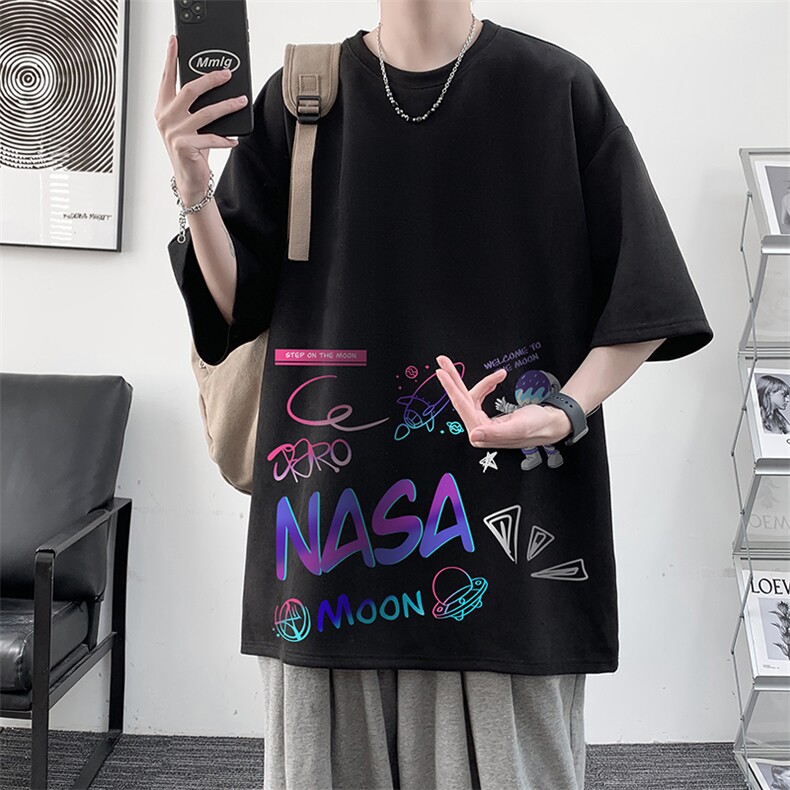 NASA联名同款麂皮绒短袖t恤男大码半袖男JD82186-P25,男装T恤,电商A040