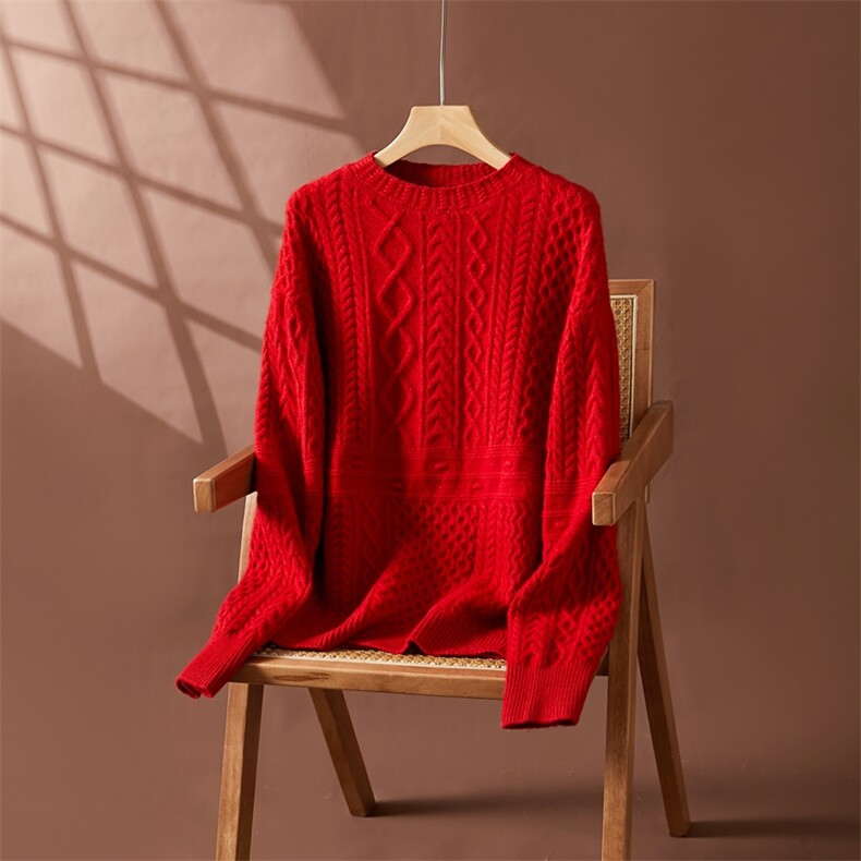 圆领纯色35%羊绒衫女2024秋冬新款宽松套头短款长袖内搭打底，女装羊绒衫，朵沐纯羊绒