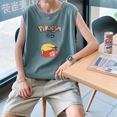 ！港风2023夏季无袖背心男加肥加大码宽松短袖T恤男BX257-P20，男装背心/马甲，电商B371