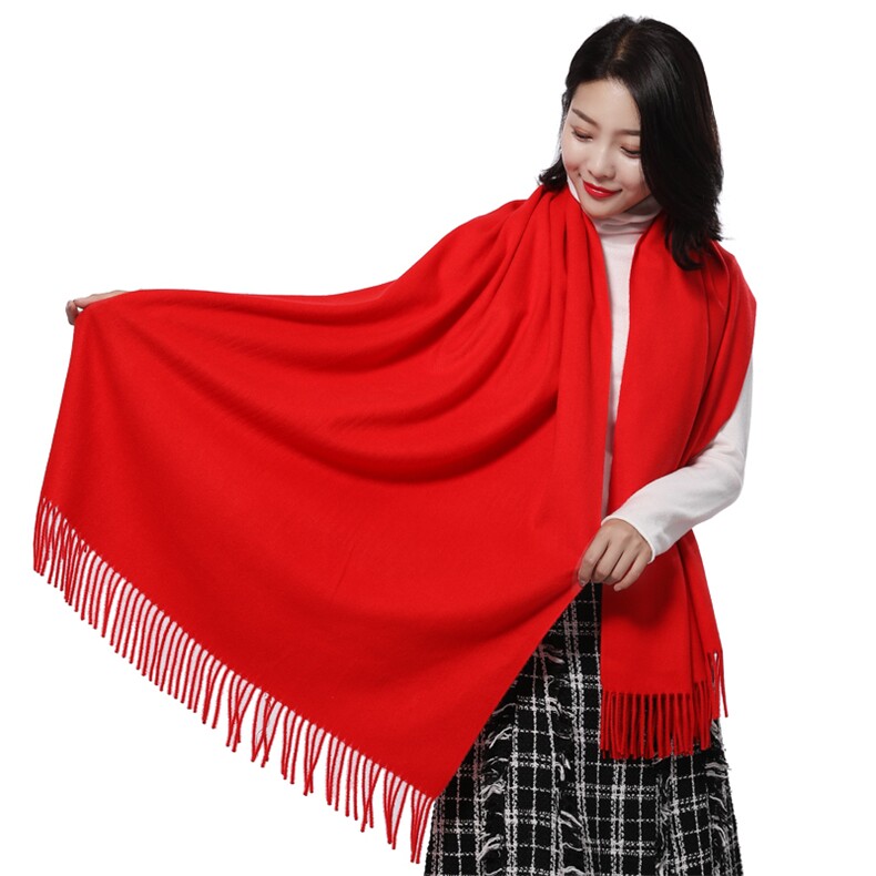 秋冬季羊绒围巾大红男女披肩加厚超长百搭中国红羊毛围脖定制LOGO,饰品围巾,大洋妞羊绒二店