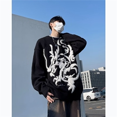 龙年本命年红毛衣男秋冬季潮牌圆领针织衫宽松鹿毛绒线衣MY93，男装针织衫/毛衣，星座1116A-1（原606A）
