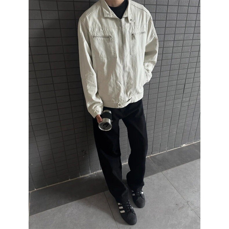 【有货】W6348ZZ-特68 美式复古水洗帆布立领休闲夹克外套男女图片