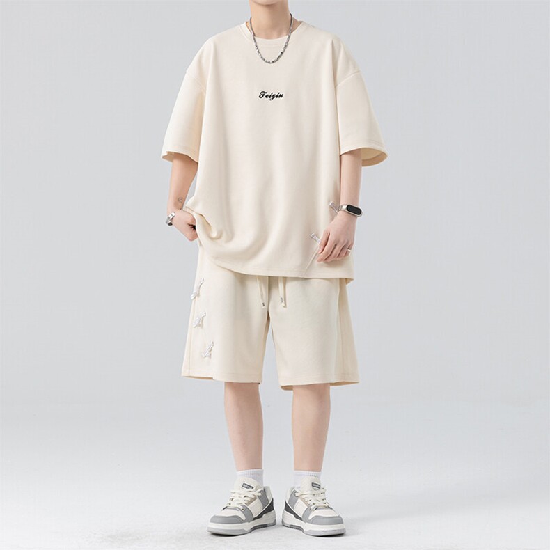 套装男夏季新款港风宽松拼接设计短袖T恤五分裤一套TZ6013特P38,男装T恤,星座301B-2（原A443-1）