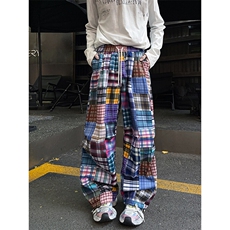 8XL-M美式废土风拼接裤痞帅阔腿裤嘻哈宽松休闲裤男K9125P58控78，男装休闲裤，电商D206-1