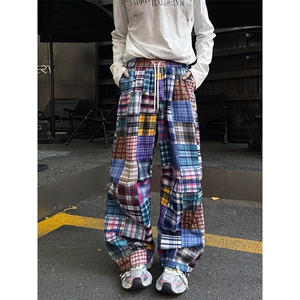 8XL-M 美式废土风拼接裤痞帅阔腿裤嘻哈宽松休闲裤男K9125P58控78图片