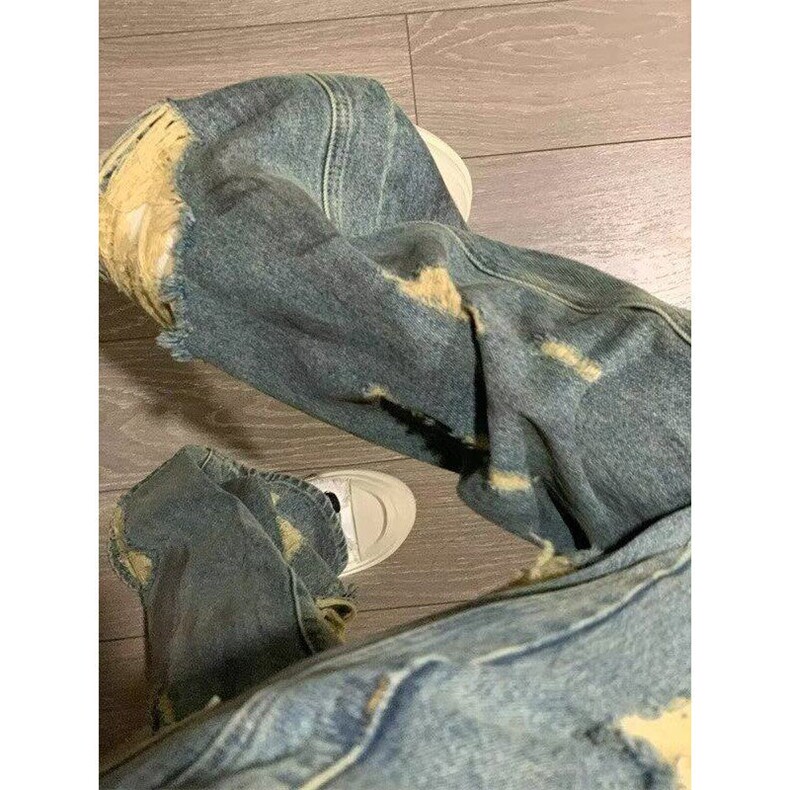 复古扎染废土风破洞阔腿牛仔裤男女ins直筒垂感直筒长裤NL6233,男装牛仔裤,星座1116A（原606A-3）