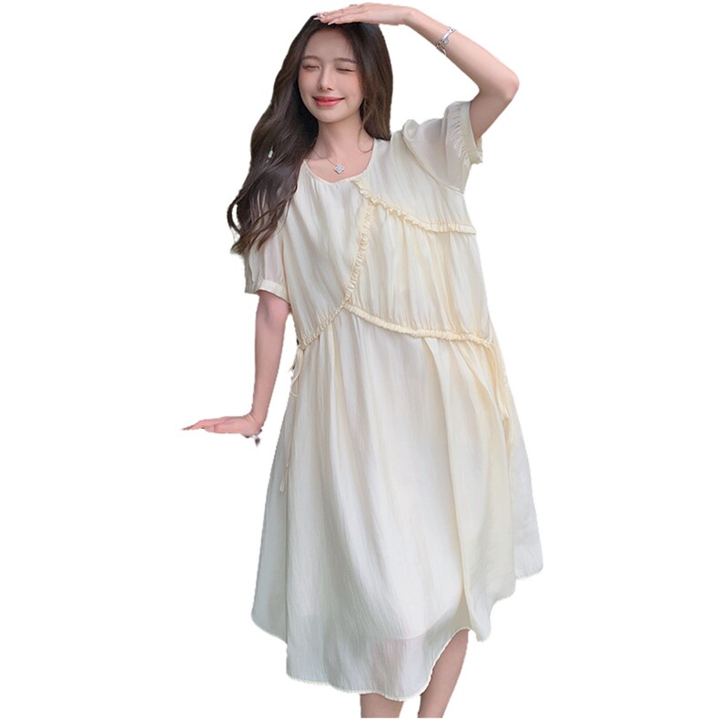 法式甜美圆领雪纺连衣裙女2025夏季新款韩版减龄宽松显瘦桔梗长裙,女装连衣裙,浙宝285（原212）