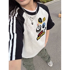 抖音得物品质二开240克宽松纯棉美式潮牌插肩三杠织带短袖T恤，男装T恤，电商A486