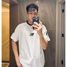 夏季美式高街重磅纯棉三条杠织带撞色男女短袖T恤ZD640-特P30，男装T恤，电商A486-1