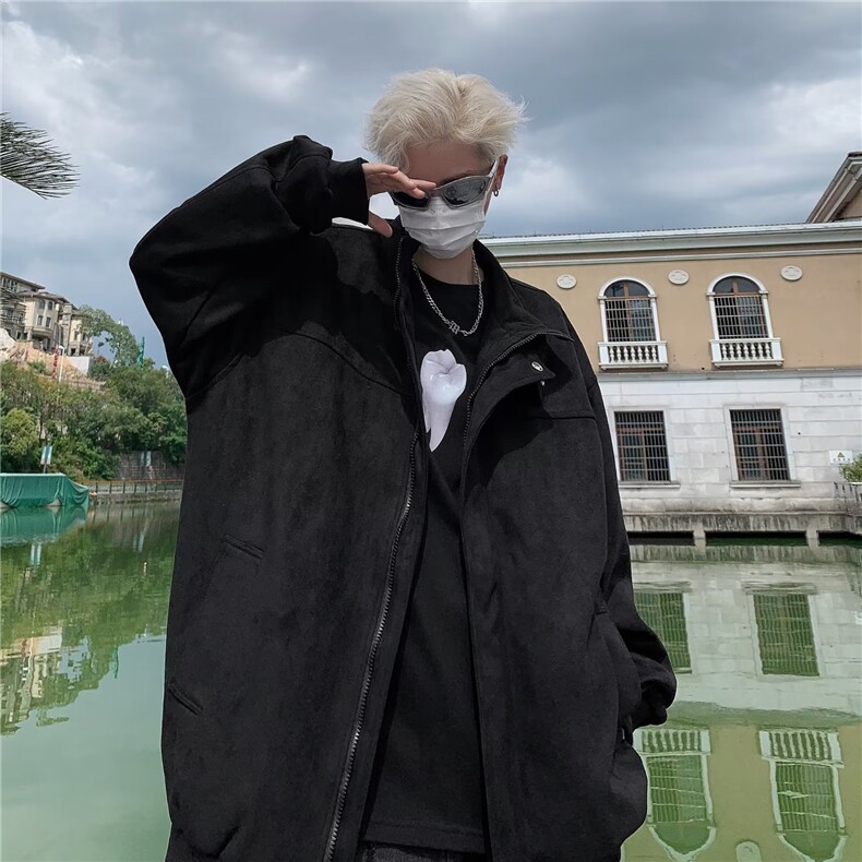 麂皮绒外套男春秋季美式潮牌复古宽松休闲百搭设计感小众立领外套，女装短外套，星座506A