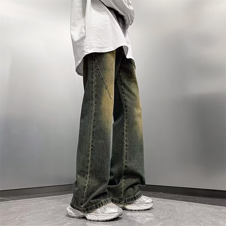 美式高街vibe做旧时尚水洗牛仔裤宽松直筒显瘦微喇长裤K9057-P45,男装牛仔裤,星座1109-3