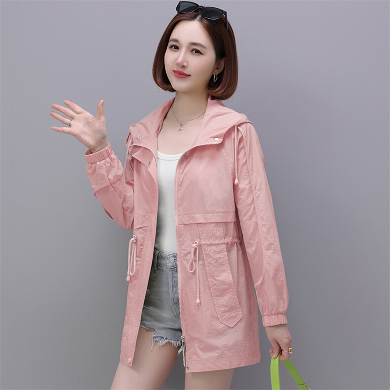 现货冰丝防晒衣女夏季防紫外线开衫防晒服宽松大码长袖连帽薄外套,女装防晒衣,依万里