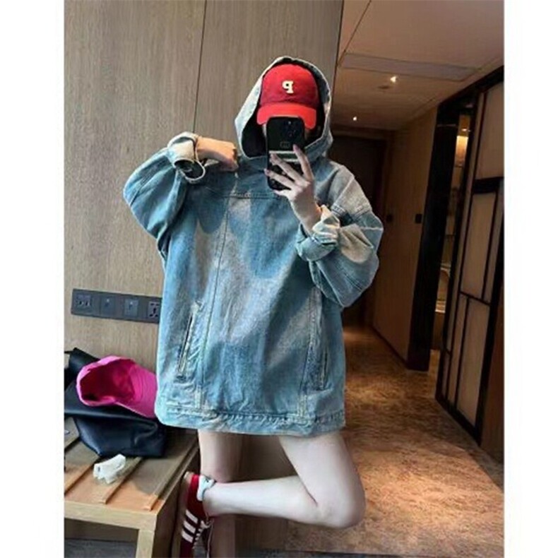 做旧水洗连帽牛仔卫衣男女春季美式复古街头风宽松情侣外套夹克男,男装夹克,星座410-7