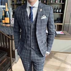 格子西装套装男西服三件套礼服修身商务SJT-X40-P285，男装西服，星座1012