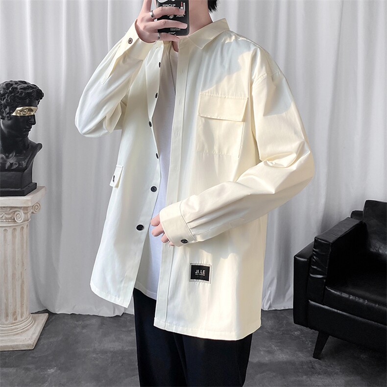 港风长袖ins衬衫男韩版宽松男休闲衬衣百搭寸衣外套C923-P45 现货图片