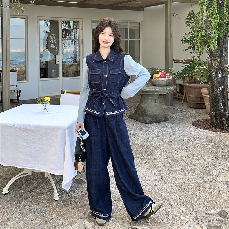 现货！现货！2026春季新款时尚轻奢风刺绣牛仔两件套女,女装套装/套裙,2C306
