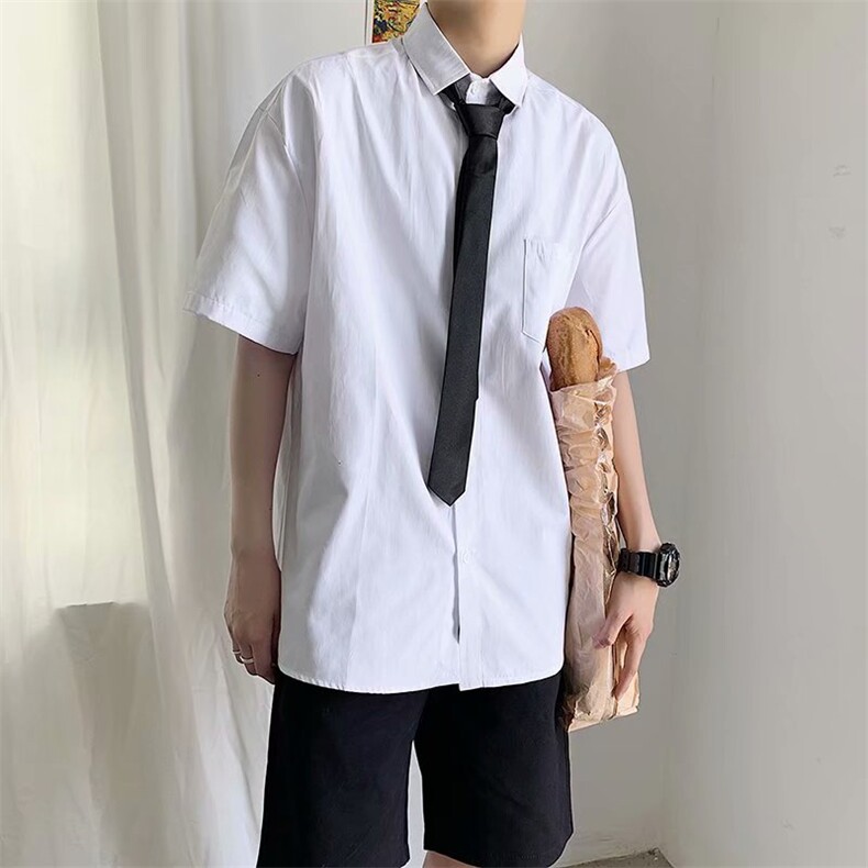 夏季港风短袖衬衣男宽松ins潮牌百搭情侣衬衫外套cs22-p28送领带,男装衬衫,星座1008