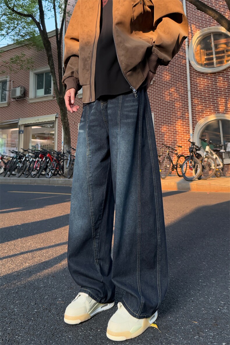 A429-NK7128特批50蓝灰色弯刀结构阔腿牛仔裤棉60聚酯纤维40,男装牛仔裤,电商A429
