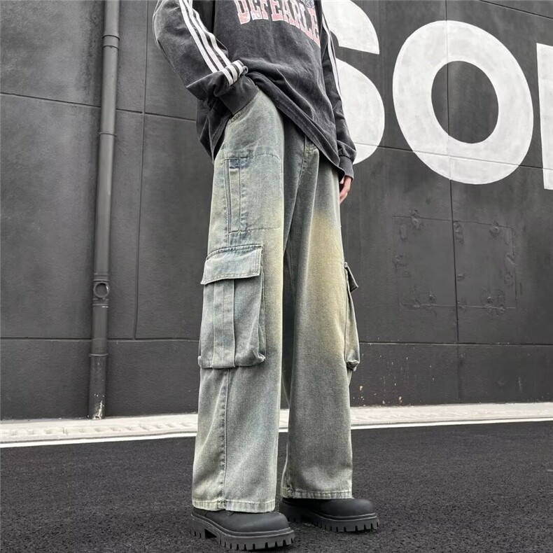 美式高街复古水洗做旧多口袋工装牛仔裤男潮SK225-P55,男装牛仔裤,星座1109-3
