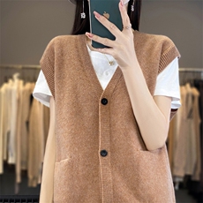 轻盈自在！叠穿V领马甲女宽松显瘦背心针织开衫无袖坎肩，女装马甲，润辉羊绒