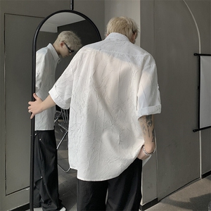 现货2026夏肌理感面料设计衬衣韩版港风高街男清凉衬衫C226-TP38图片