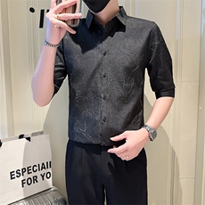 店主风社会小伙男褶皱款七分袖衬衫男潮流上衣301A-1/CS566/P55，男装衬衫，星座301A-1