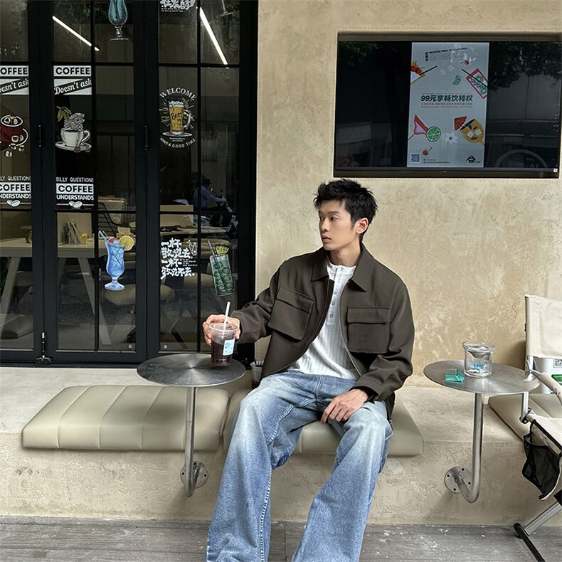 秋季2025老钱风抖音纯色休闲立领夹克店主风A236-82527-P125,男装夹克,电商A236