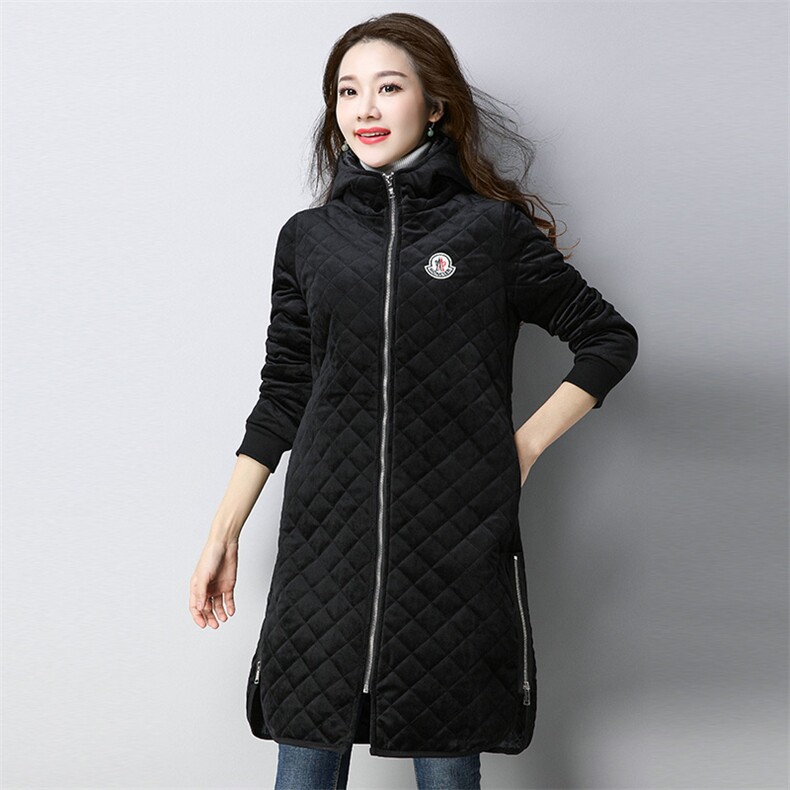 拉链连帽纯色棉衣/棉服2020年冬季长袖加厚中长款直筒口袋,女装棉衣/棉服,独衣靓
