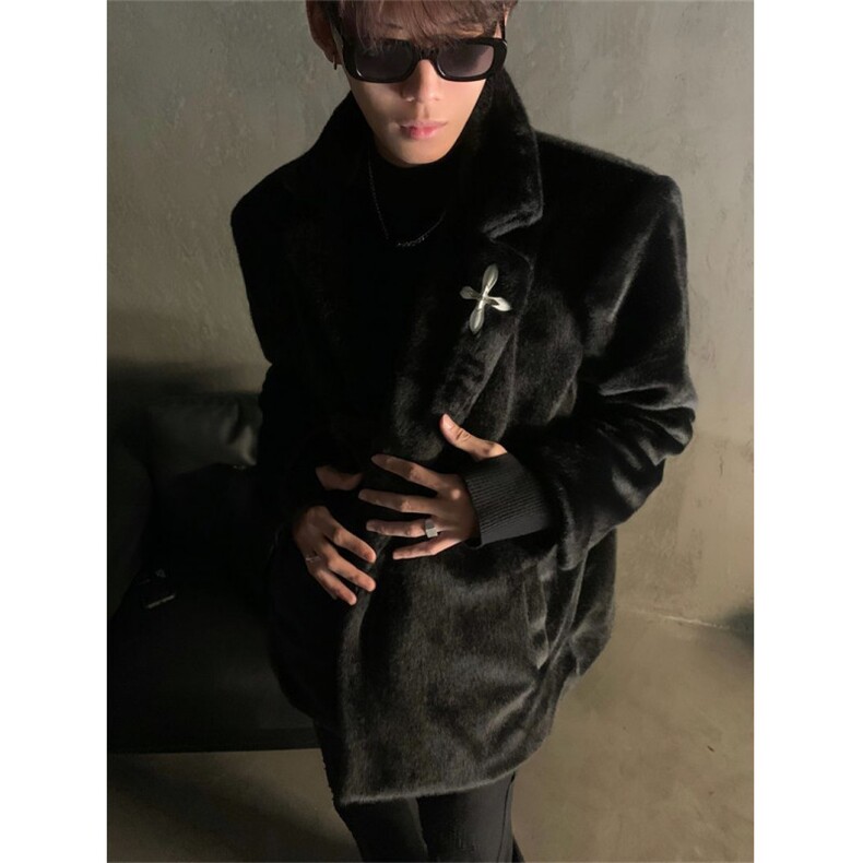 WT153-P135西装时髦貂毛大衣男高级感皮草外套加厚保暖棉服潮,男装西服套装,星座1501-3